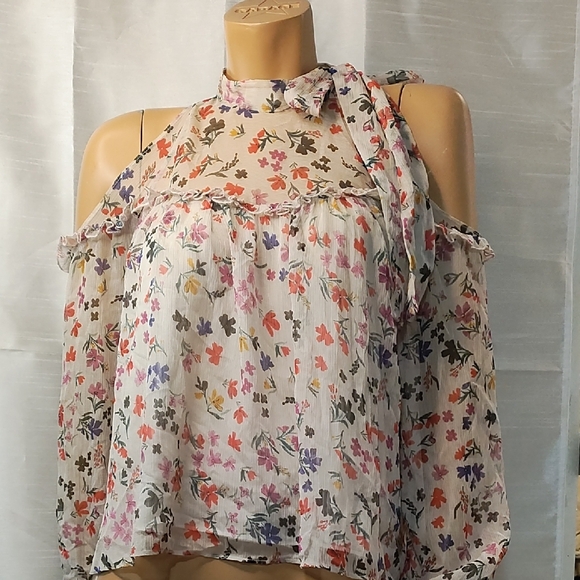 Zara Asymmetrical Ruffled‎ Blouse in Pink and Green - Picture 1 of 10